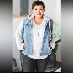 KanCan Jean Jacket with Knit Sleeves